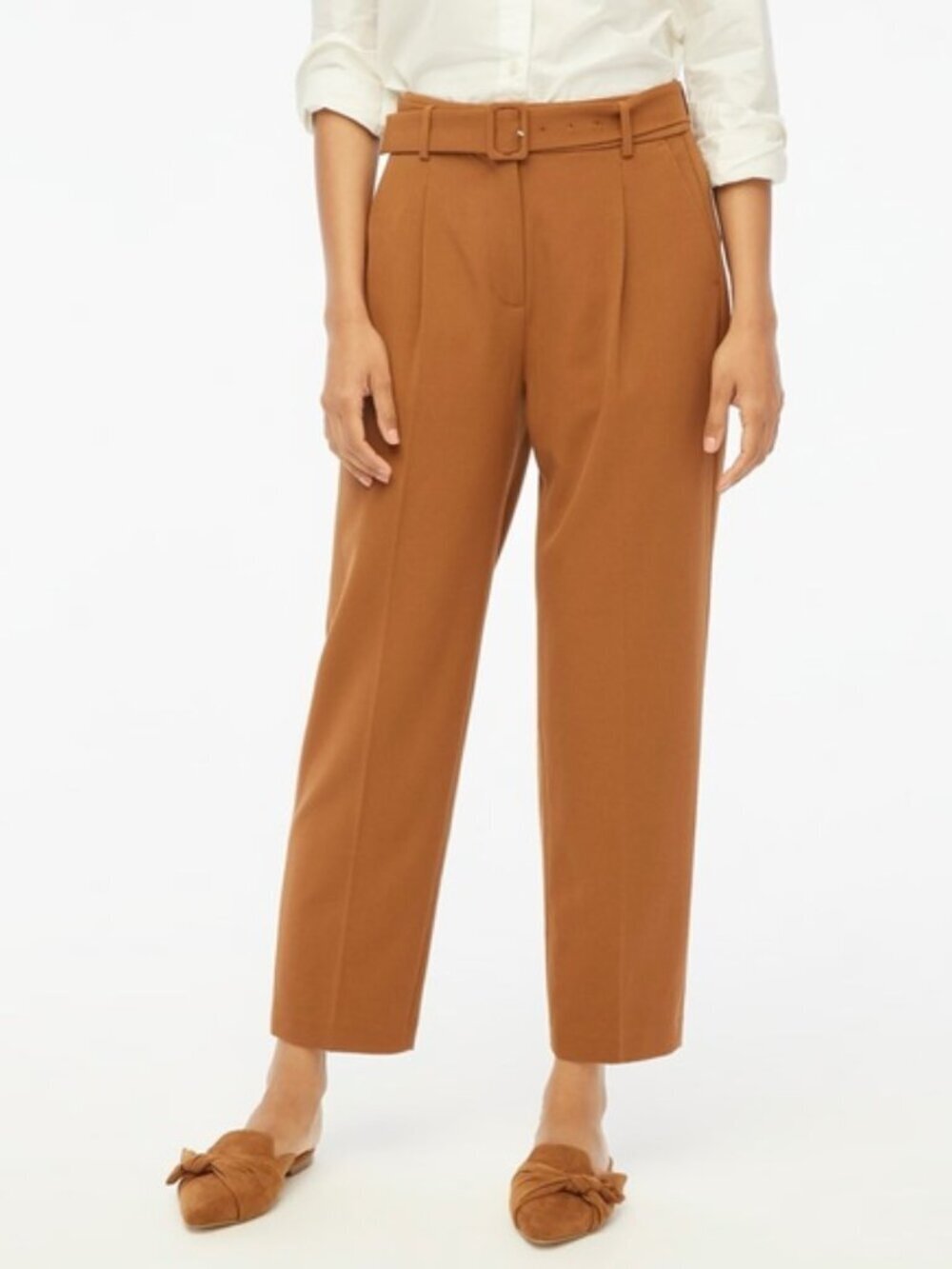 J. Crew Factory Straight-Leg Trouser Pant Size 16 Vintage Brandy Belted Pleated